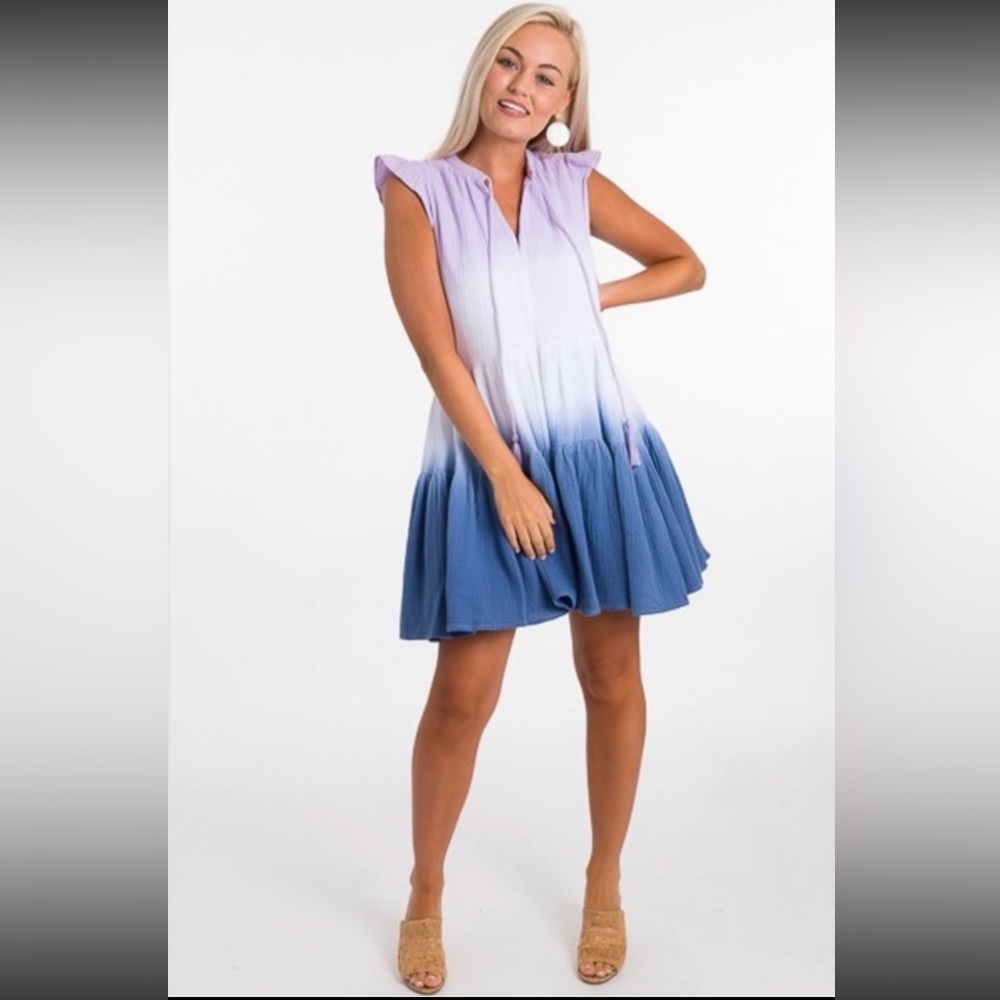 NWOT Fate Ombré Pink White Blue Cotton Tie dye Gauze Dress Size Medium